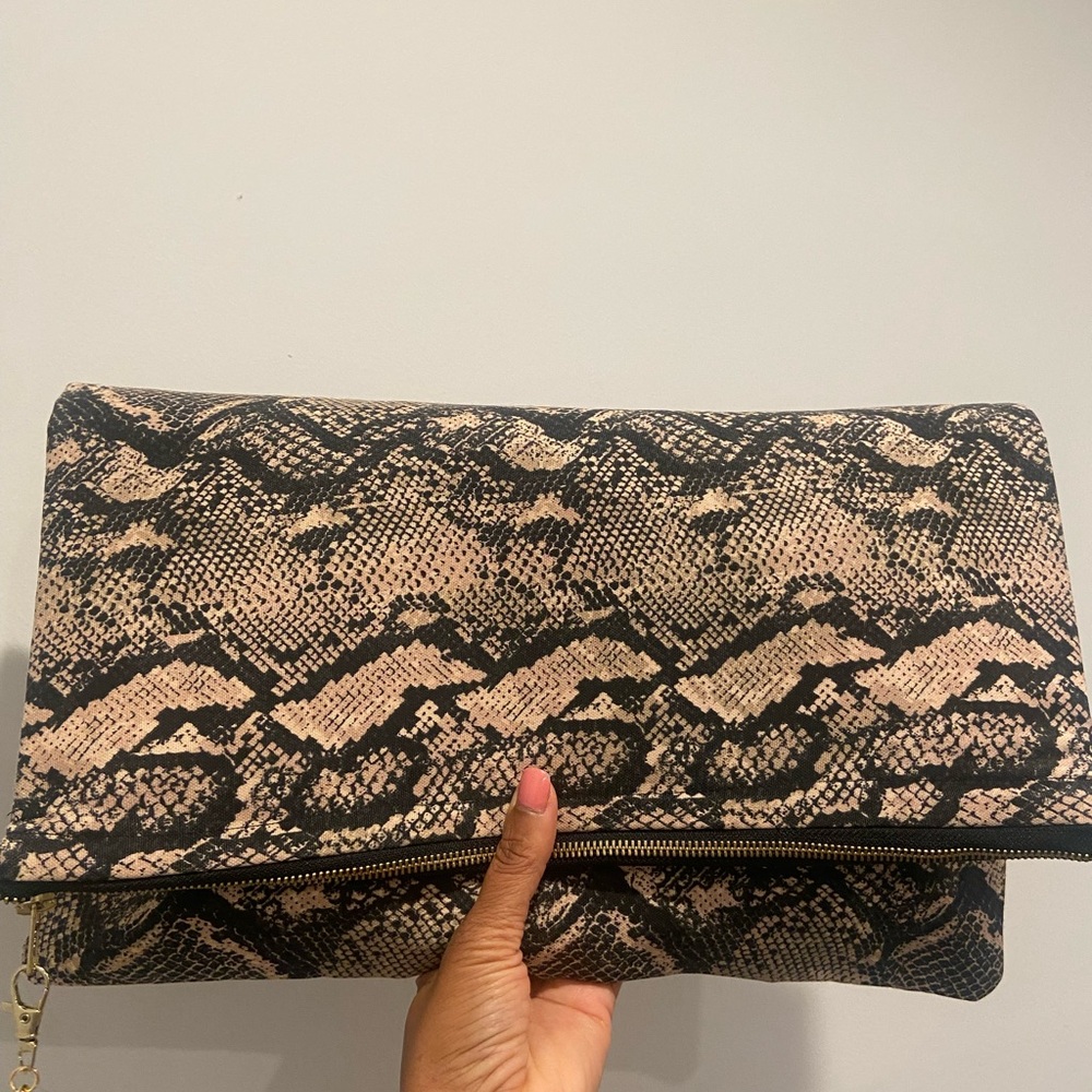 Oversized handmade fold over clutch in snake print